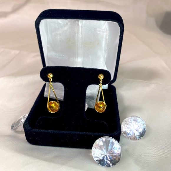 14K YELLOW GOLD beaded dangle earrings VINTAGE REAL GOLD - Picture 1 of 11